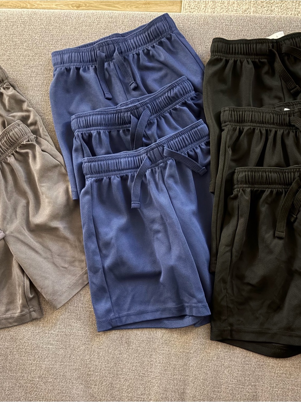 Carter's Grey, Navy Blue, and Black Mesh Active Shorts. Size 5T